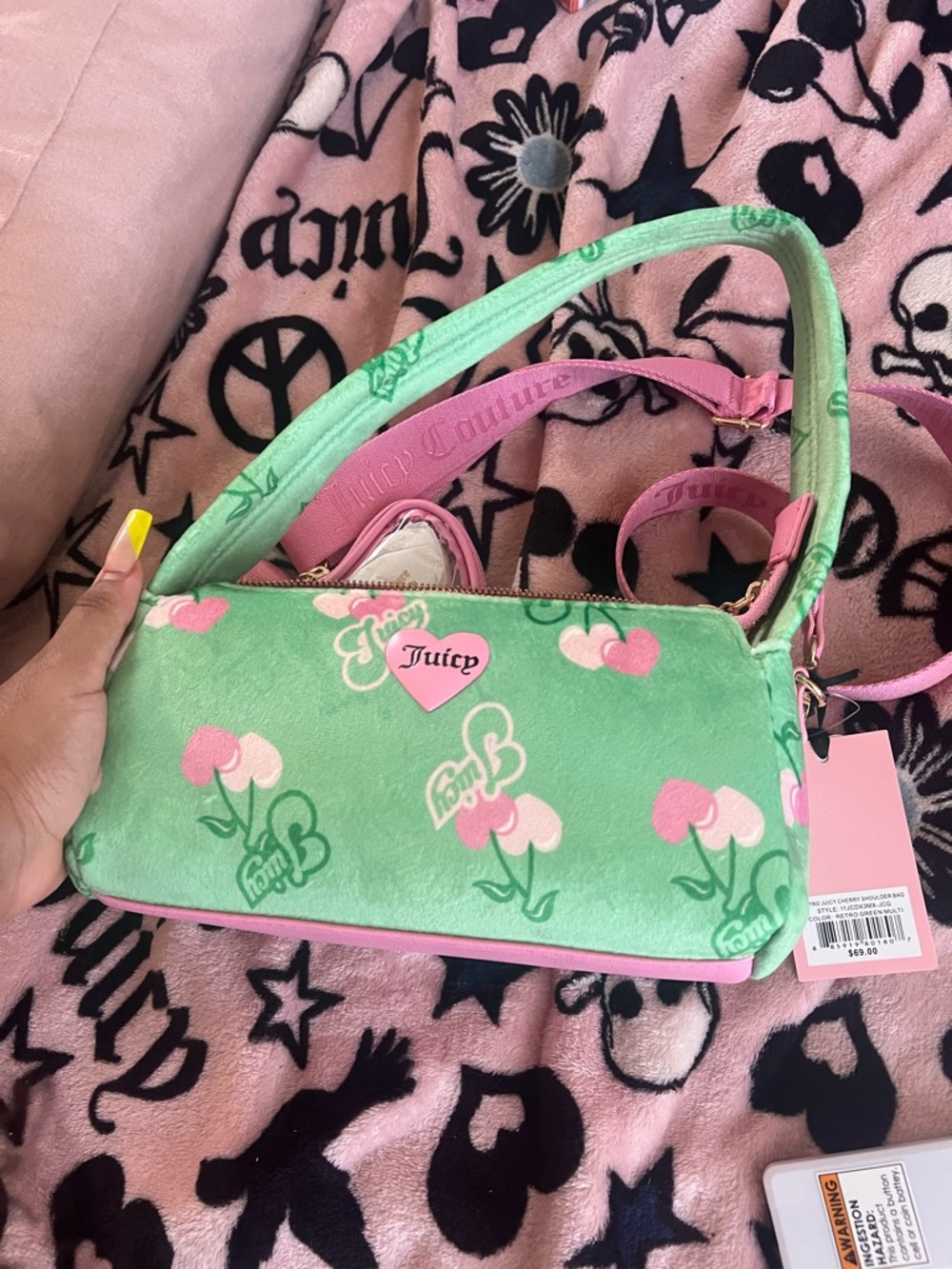 Juicy Couture Mint Green and Pink Logo Tote